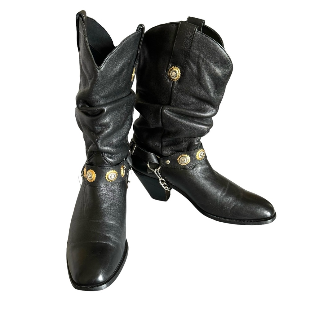 Dingo Olivia Harness Boots Black Leather Western Cowboy - Picture 4 of 17